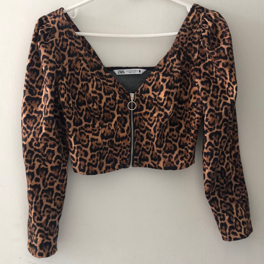 Zara Animal Print Long Sleeve Crop Top NWOT